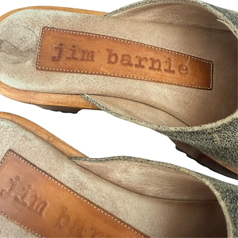 Jim Barnier Wooden Heel Clog Platform mules Tan Brown Distress Leather Size 6
